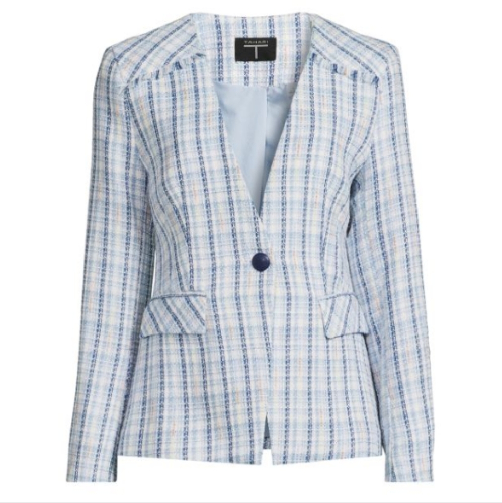 Tahari Light Blue Tweed Blazer